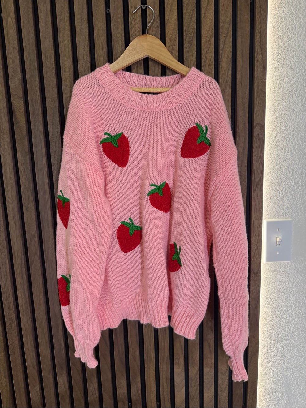 Oversized Pink Strawberry Knit Sweater